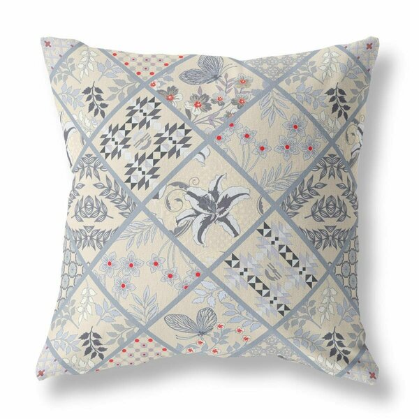 Homeroots 18 in. Cream & Gray Patch Indoor & Outdoor Throw Pillow 414029